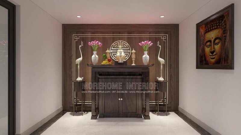 Thiết kế nội thất phòng thờ, kts không chỉ cần có hiểu biết về tín ngưỡng mà còn phong thủy của tất cả những vấn đề liên quan như nơi để bàn thờ Phật, hiệu ứng ánh sáng, cách bố trí,.. Morehome xin giới thiệu ý tưởng thiết kế phòng thờ Phật Quan Âm tại biệt thự Imperia Hải Phòng.