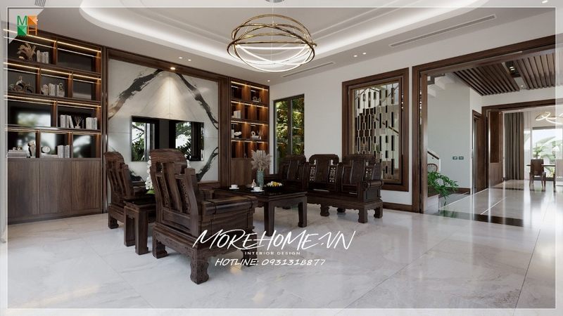 Kệ tủ gỗ tự nhiên mặt kính âm tường hiện đại trang trí sắp xếp những món đồ theo khoa học, thẩm mỹ không gian ngăn nắp gọn gàng.