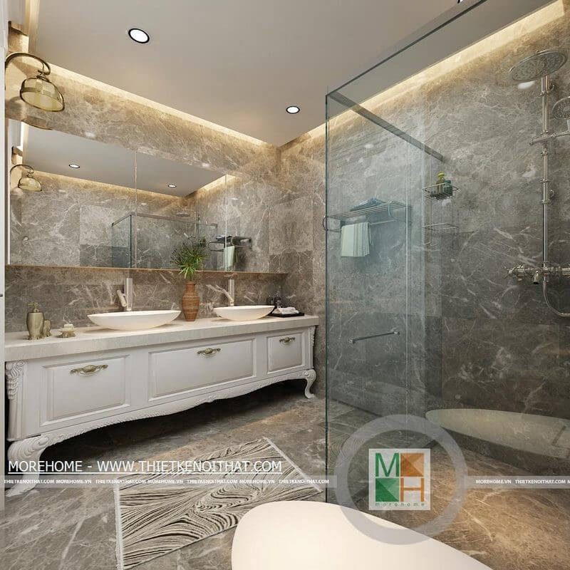 của bạn
Mẫu kệ tủ lavabo tân cổ điển với màu trắng ốp đá sẽ làm nên phong cách cho phòng tắm của bạn.